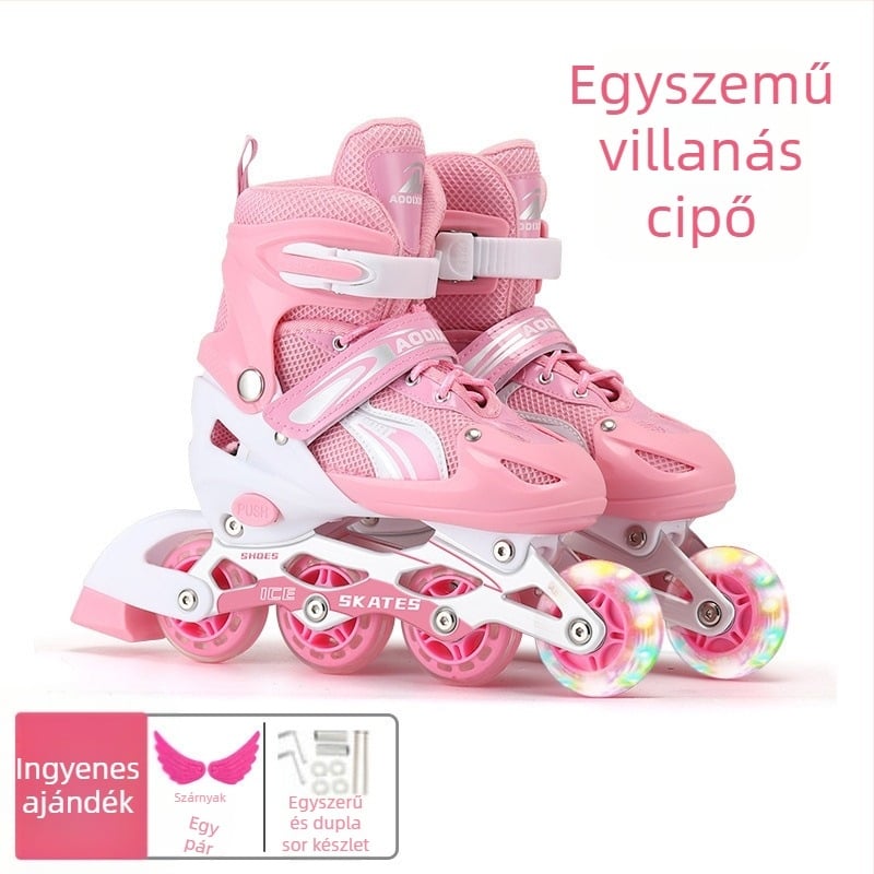 Négykerekű görkorcsolya kettős soros kerekekkel, felsőrész Canvas anyagból, talp TPR, műanyag kerekek