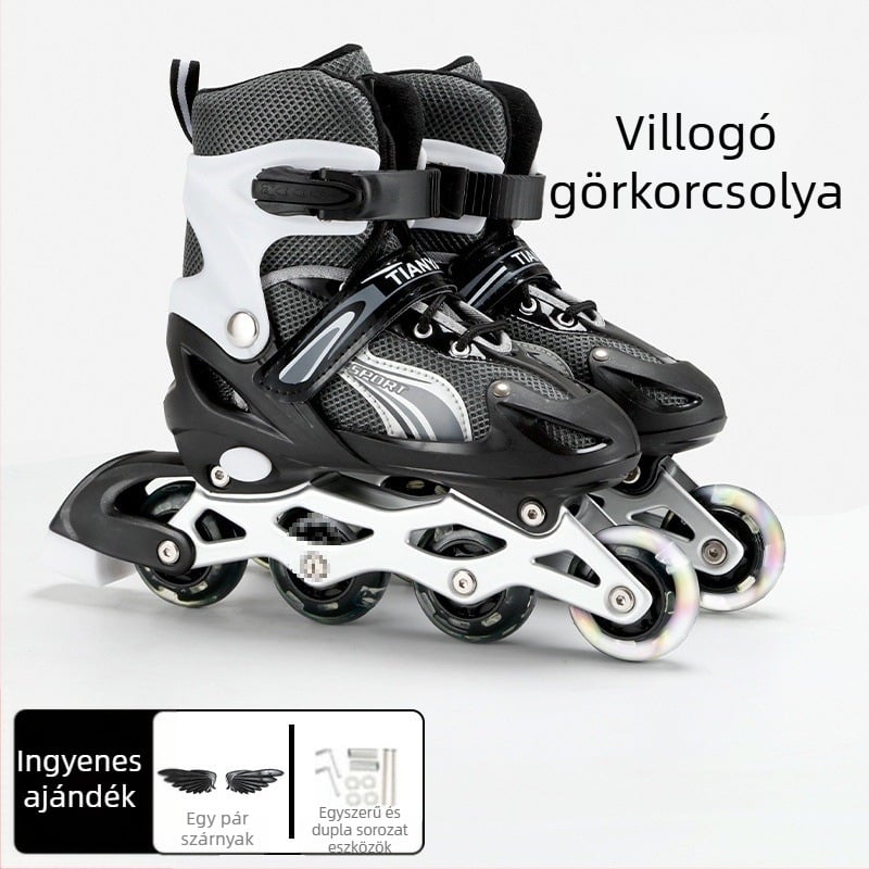 Négykerekű görkorcsolya kettős soros kerekekkel, felsőrész Canvas anyagból, talp TPR, műanyag kerekek