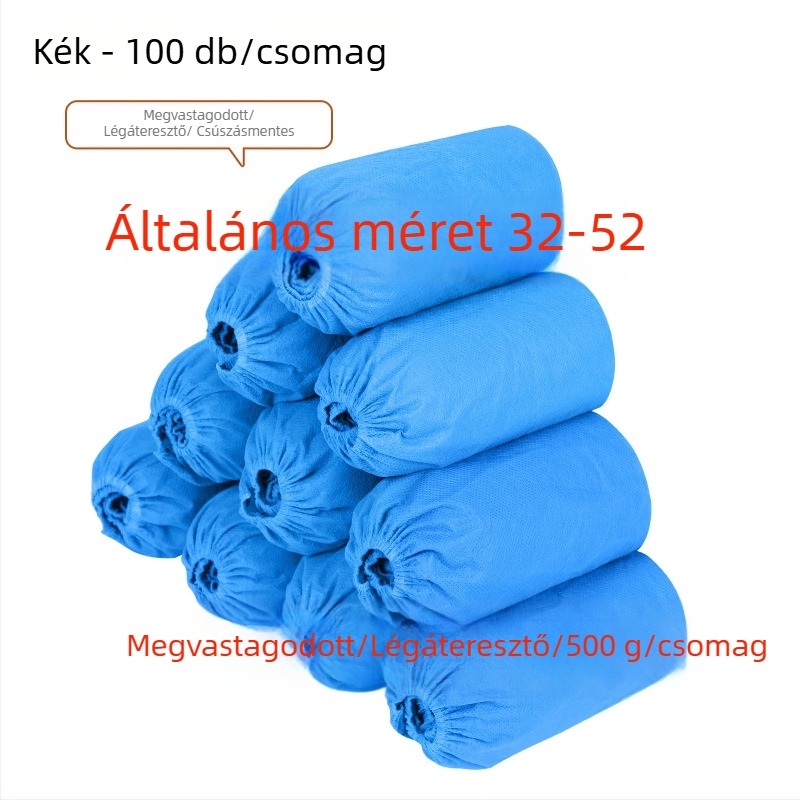 Egyszer használatos cipővédők nem szőtt anyagból, vastított és csúszásmentes, beltéri használatra, porvédelem, 100 db/csomag