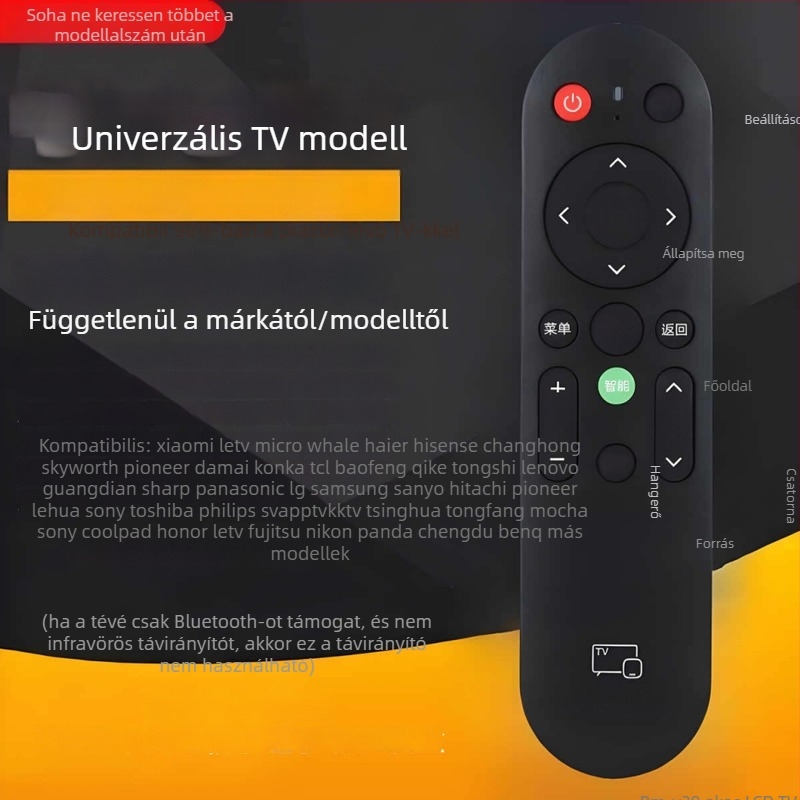 Wuchuan RM-V16+ univerzális TV-távirányító, kompatibil LCD TV-k TCL, Hisense, Changhong, Konka és Skyworth, 10 m hatótávolság.