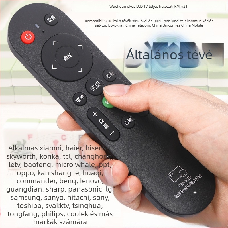 Wuchuan RM-V16+ univerzális TV-távirányító, kompatibil LCD TV-k TCL, Hisense, Changhong, Konka és Skyworth, 10 m hatótávolság.