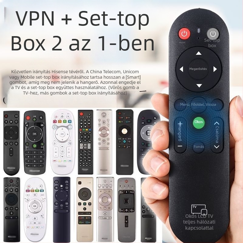 Wuchuan RM-V16+ univerzális TV-távirányító, kompatibil LCD TV-k TCL, Hisense, Changhong, Konka és Skyworth, 10 m hatótávolság.