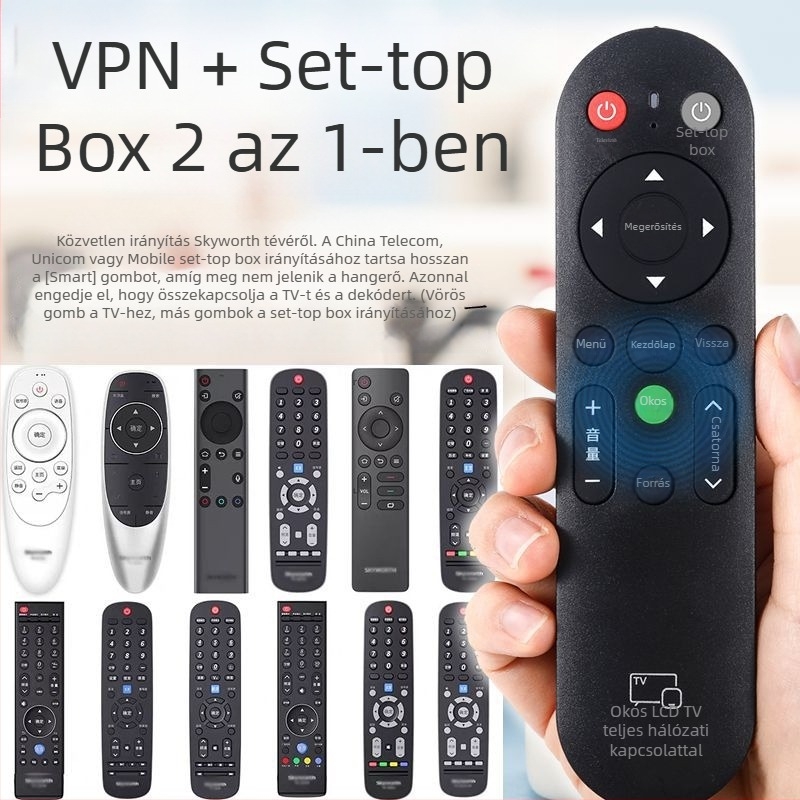 Wuchuan RM-V16+ univerzális TV-távirányító, kompatibil LCD TV-k TCL, Hisense, Changhong, Konka és Skyworth, 10 m hatótávolság.