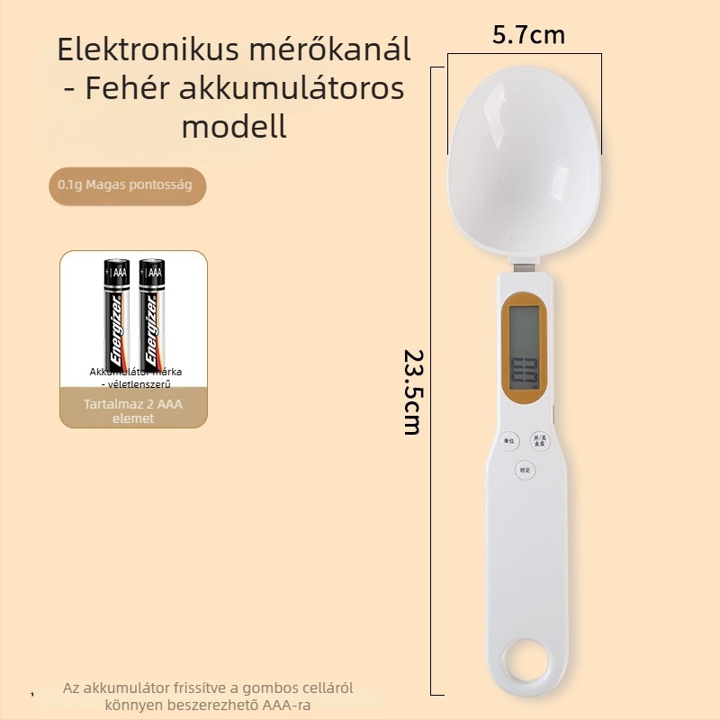 Spoon scale - mini elektromos konyhai mérleg, 500 g kapacitás, elektronikus mérés, akkumulátor/töltés