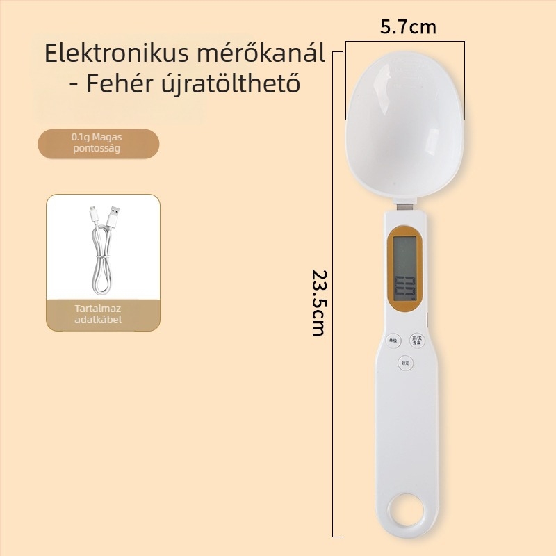 Spoon scale - mini elektromos konyhai mérleg, 500 g kapacitás, elektronikus mérés, akkumulátor/töltés