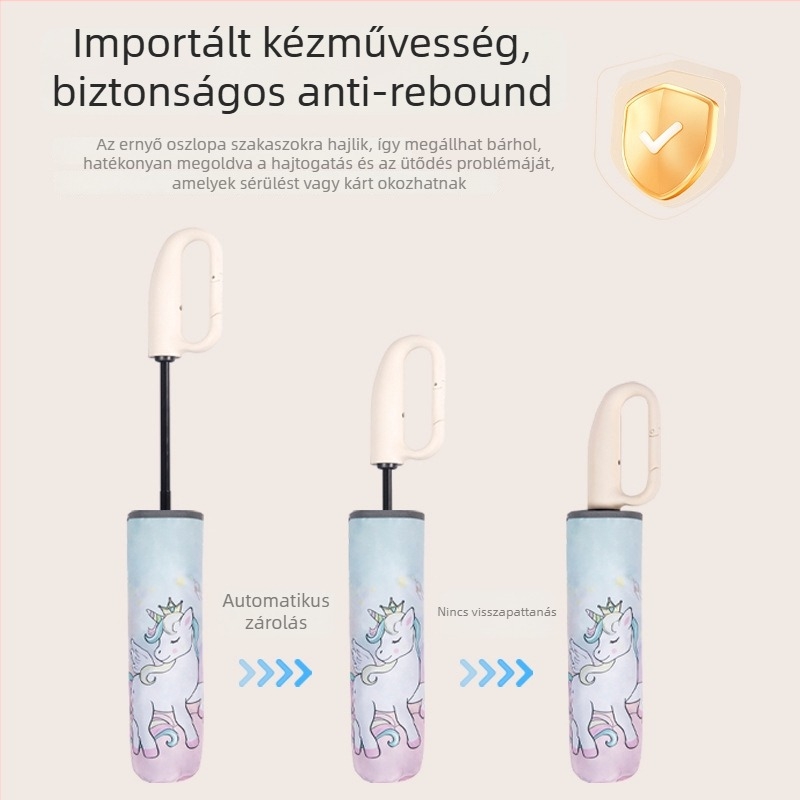 Automata gyerek esernyő gyűrűs csattal, hordozható, kéz nélküli használat, UV védelem UPF >40, 6 borda