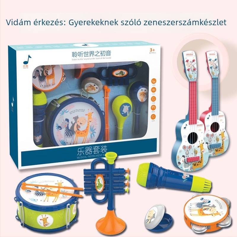 Hét részes gyermek ütőhangszer készlet – műanyagból, korai oktatásra, 4–6 éveseknek