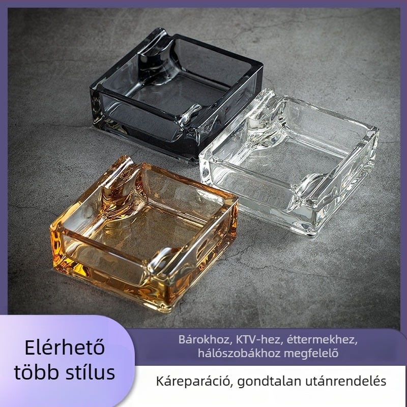 Üveg négyszögletes hamutál; Three Carats márka; újrafelhasználható; logó nyomtatás lehetséges