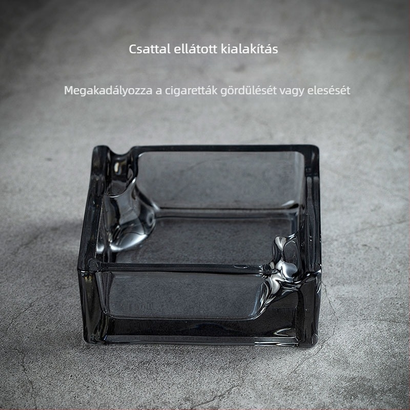 Üveg négyszögletes hamutál; Three Carats márka; újrafelhasználható; logó nyomtatás lehetséges