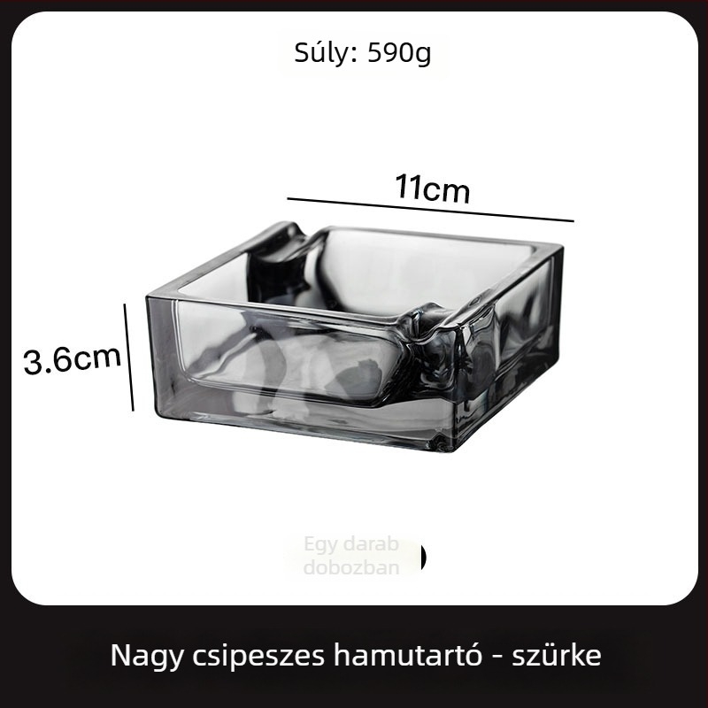 Üveg négyszögletes hamutál; Three Carats márka; újrafelhasználható; logó nyomtatás lehetséges