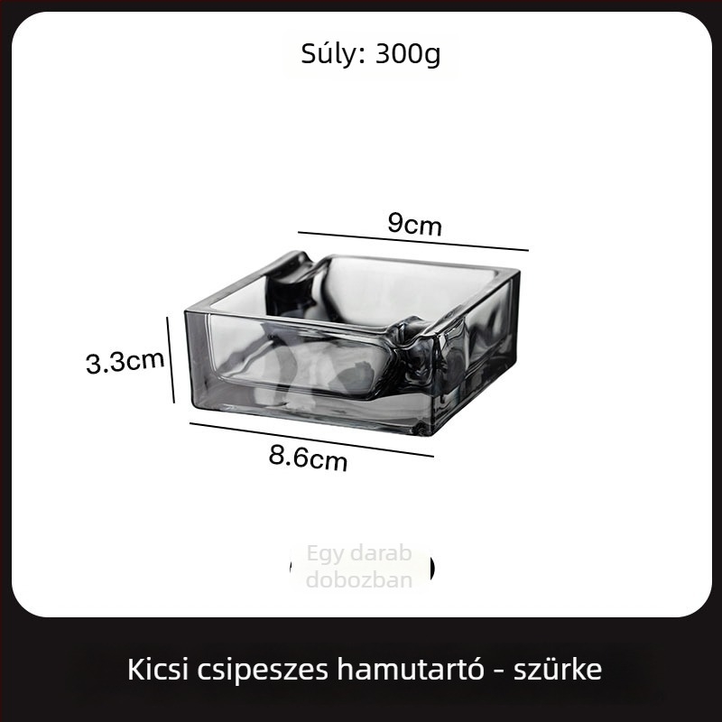 Üveg négyszögletes hamutál; Three Carats márka; újrafelhasználható; logó nyomtatás lehetséges