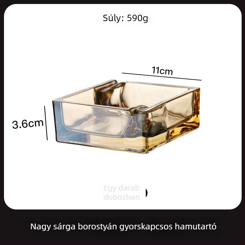 Üveg négyszögletes hamutál; Three Carats márka; újrafelhasználható; logó nyomtatás lehetséges