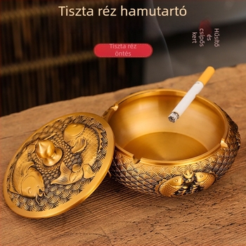 Rézből készült hamutál fedővel, fröccsenés elleni, tároló funkcióval, klasszikus luxus stílus (Dejie)