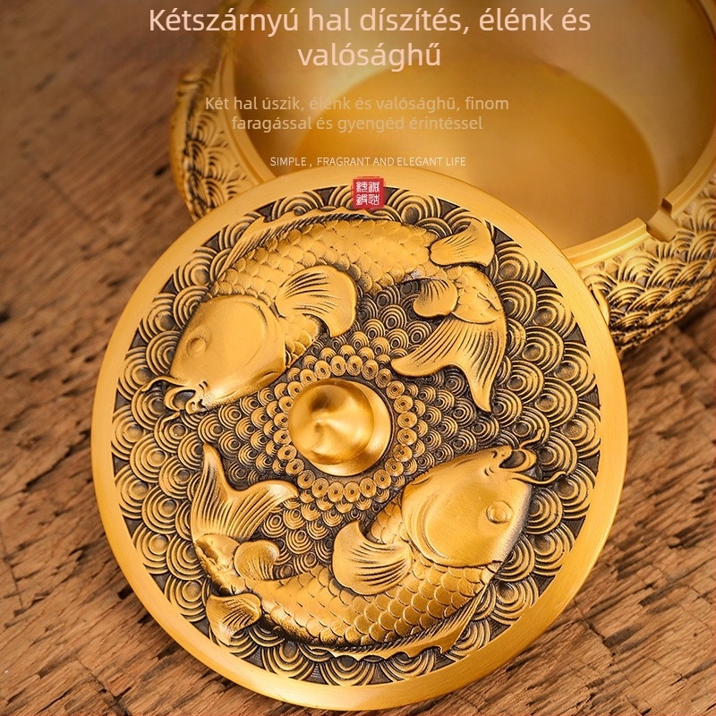 Rézből készült hamutál fedővel, fröccsenés elleni, tároló funkcióval, klasszikus luxus stílus (Dejie)