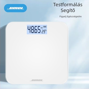 Testzsírmérő mérleg, modell S002, edzett üveg panel, négyzetes forma, akkumulátoros működés, japán stílusú, egyszerű, könnyű luxus