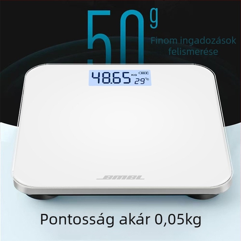 Testzsírmérő mérleg, modell S002, edzett üveg panel, négyzetes forma, akkumulátoros működés, japán stílusú, egyszerű, könnyű luxus