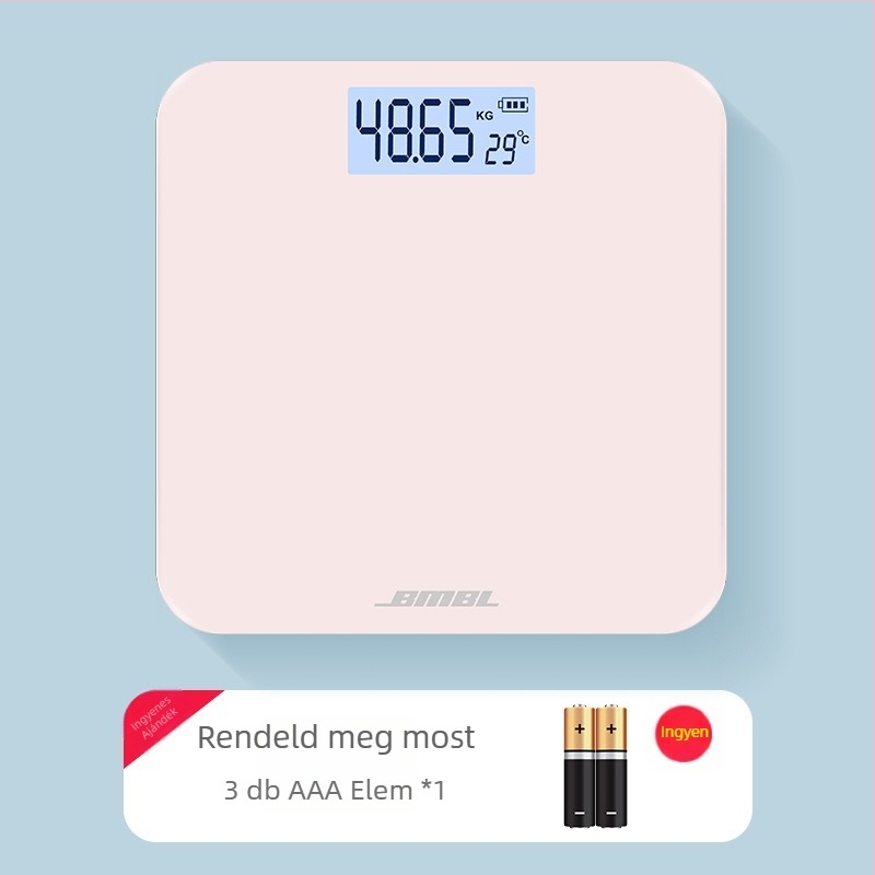 Testzsírmérő mérleg, modell S002, edzett üveg panel, négyzetes forma, akkumulátoros működés, japán stílusú, egyszerű, könnyű luxus