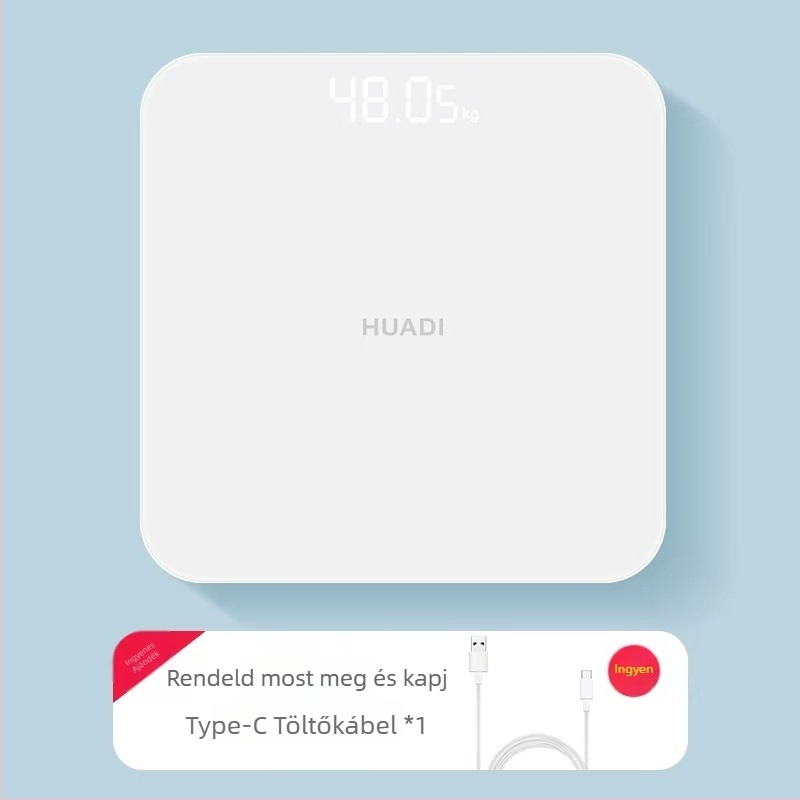 Testzsírmérő mérleg, modell S002, edzett üveg panel, négyzetes forma, akkumulátoros működés, japán stílusú, egyszerű, könnyű luxus