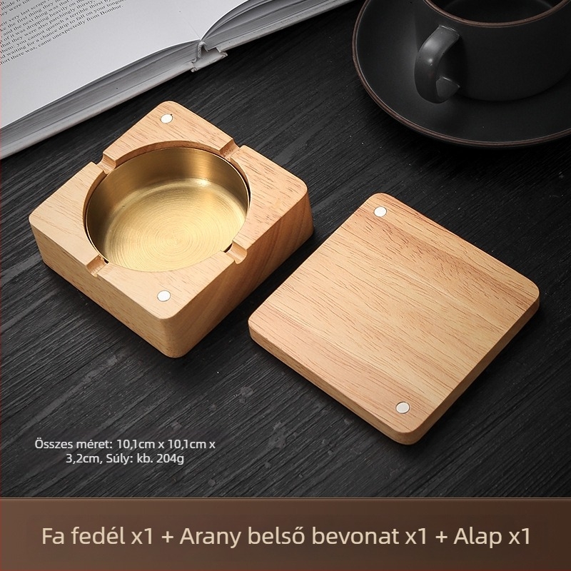 Fából készült hamutál — minimalist stílus, logó nyomtatás, testreszabás elérhető, alkalmas üzleti ajándékhoz