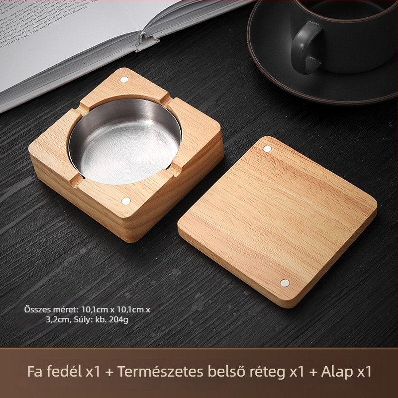 Fából készült hamutál — minimalist stílus, logó nyomtatás, testreszabás elérhető, alkalmas üzleti ajándékhoz