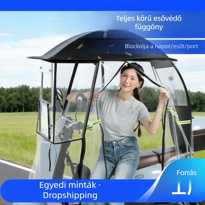 Elektromos robogóhoz teljes lefedettségű esővédő és szélvédő, nagy méretű napernyő