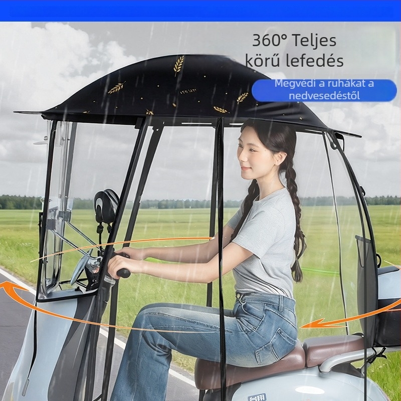 Elektromos robogóhoz teljes lefedettségű esővédő és szélvédő, nagy méretű napernyő