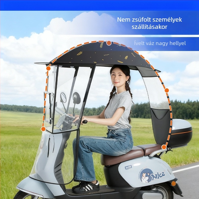 Elektromos robogóhoz teljes lefedettségű esővédő és szélvédő, nagy méretű napernyő