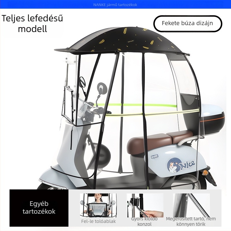 Elektromos robogóhoz teljes lefedettségű esővédő és szélvédő, nagy méretű napernyő