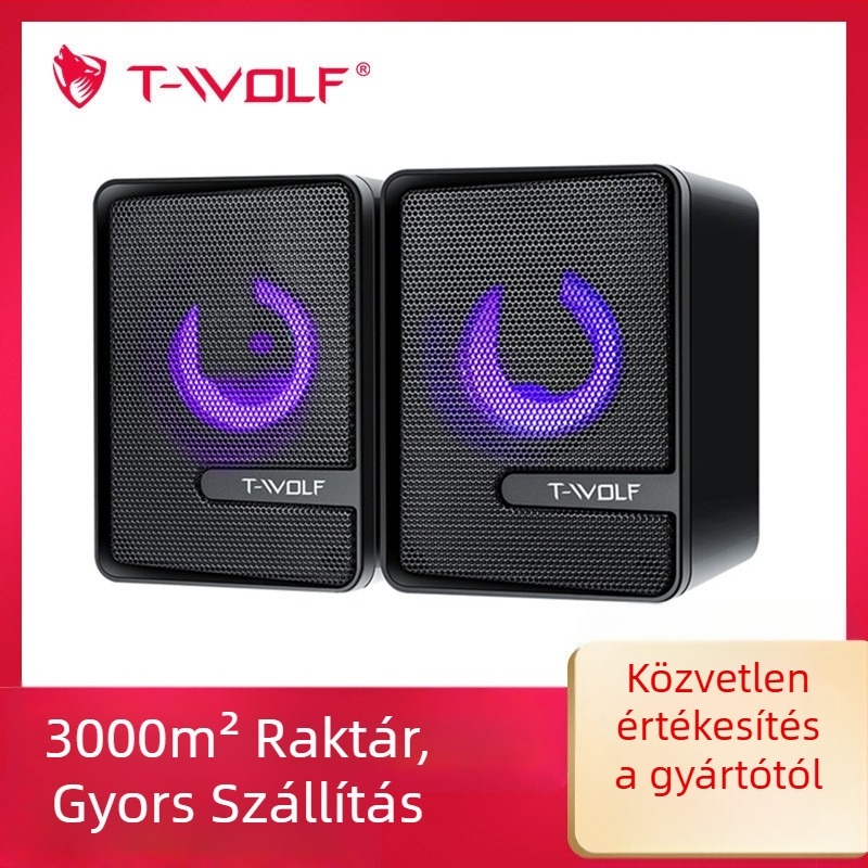 Thunderwolf S3 USB számítógép hangszóró LED-es világítással, 2.1-kanalos rendszer, USB és 3,5 mm bemenet, 40 Hz–20 kHz, SNR ≥75 dB