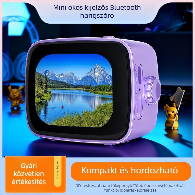 Okos Bluetooth hangszóró képernyővel, dalszöveg-szinkronizálás, hordozható ébresztőóra, TF-kártya, többnyelvű támogatás