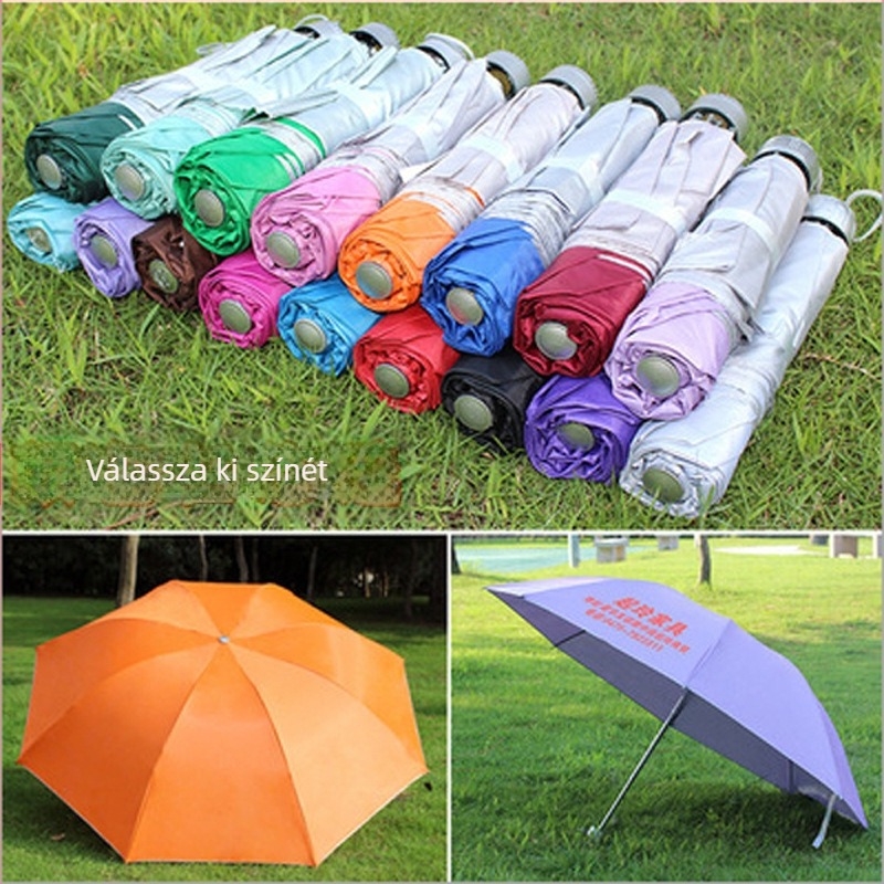 Reklám tri-fold összecsukható esernyő, 8 bordával, 190T anyag, kézi nyitás, logó nyomtatva, UPF > 50