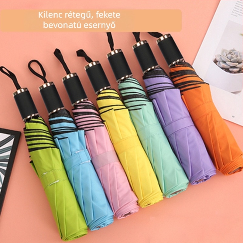 Reklám tri-fold összecsukható esernyő, 8 bordával, 190T anyag, kézi nyitás, logó nyomtatva, UPF > 50