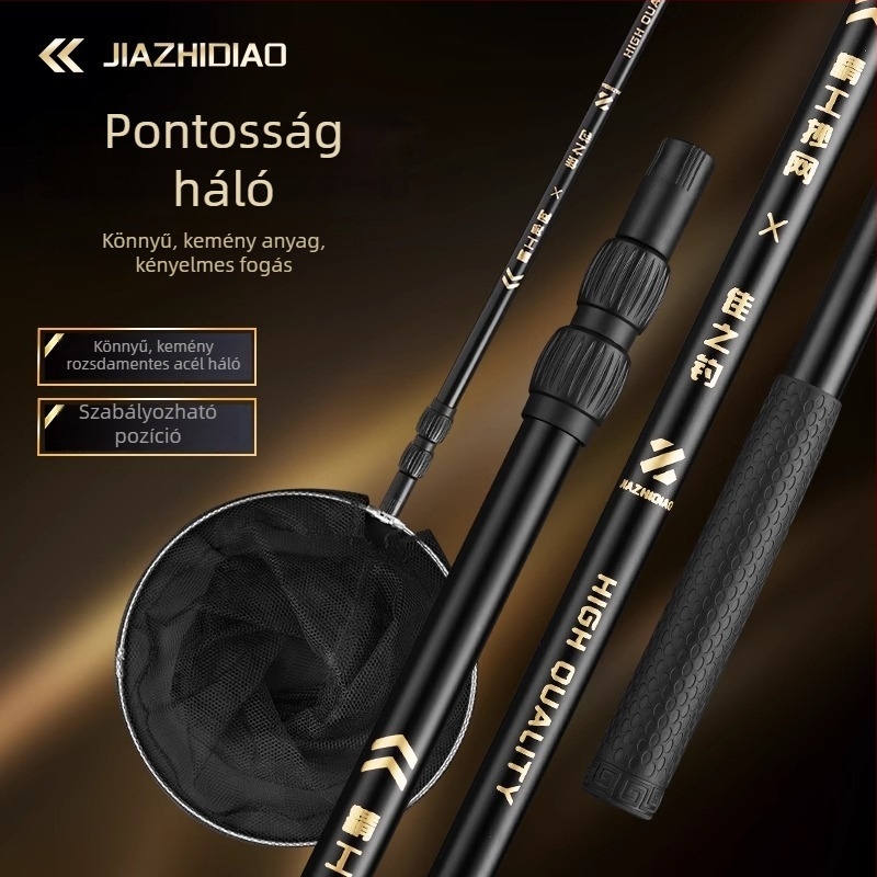 Rozsdamentes acélból készült leesés háló készlet hálófejjel, teleszkópos rúd, 40 cm-es gyűrűátmérő, keskeny szemű háló