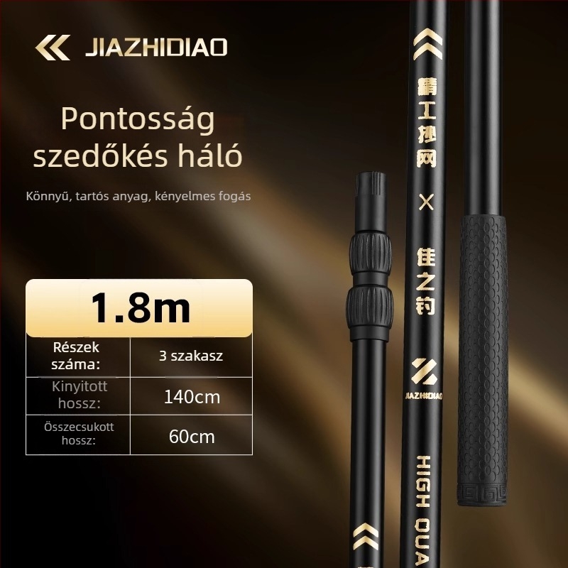 Rozsdamentes acélból készült leesés háló készlet hálófejjel, teleszkópos rúd, 40 cm-es gyűrűátmérő, keskeny szemű háló