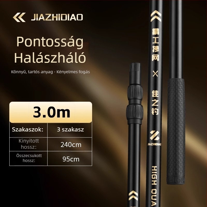 Rozsdamentes acélból készült leesés háló készlet hálófejjel, teleszkópos rúd, 40 cm-es gyűrűátmérő, keskeny szemű háló
