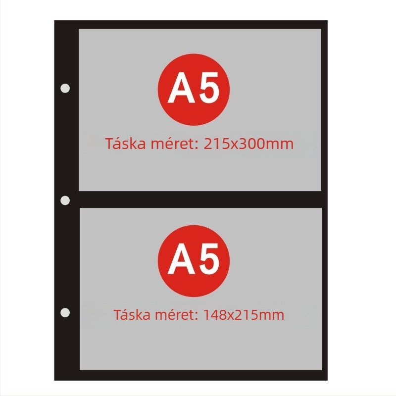Tanúsítványoldalak tároló kártyatartó, 3- és 4 lyukas rendszerrel; anyag PP/CPP/OPP; logó nyomtatva; testreszabás és licencelt magáncímke elérhető.