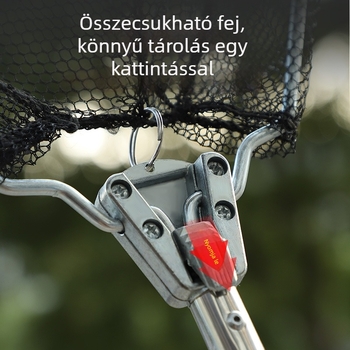 Rozsdamentes acélból készült összecsukható teleszkópos háromszög alakú horgász háló, teherbírás 4 kg