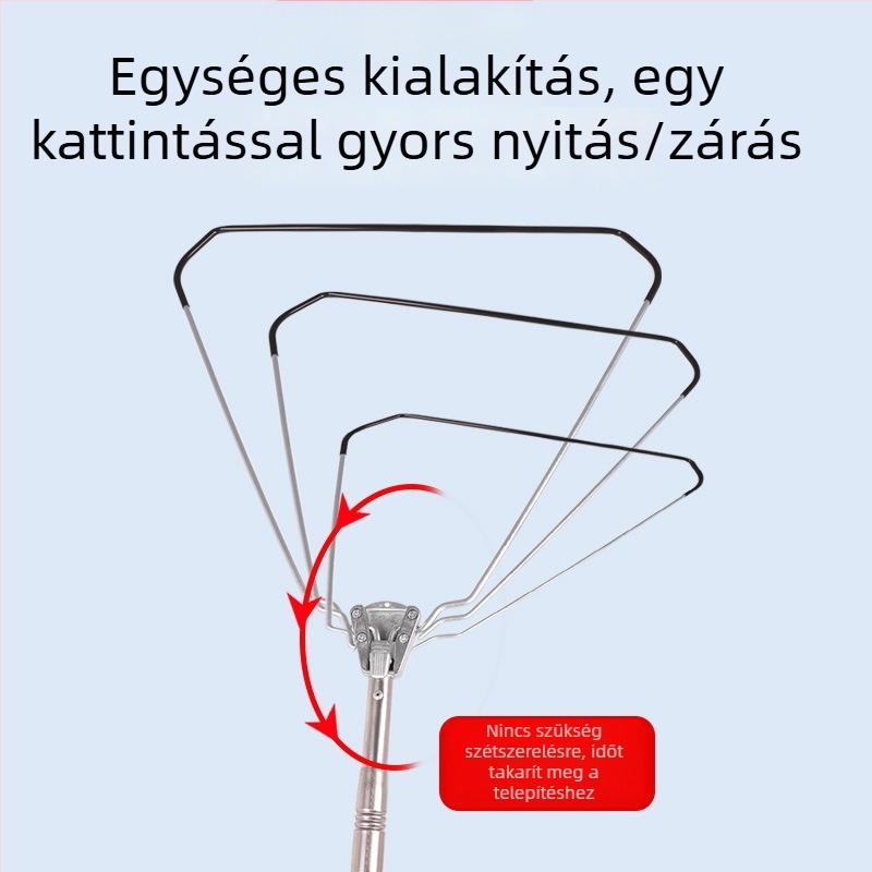 Rozsdamentes acélból készült összecsukható teleszkópos háromszög alakú horgász háló, teherbírás 4 kg