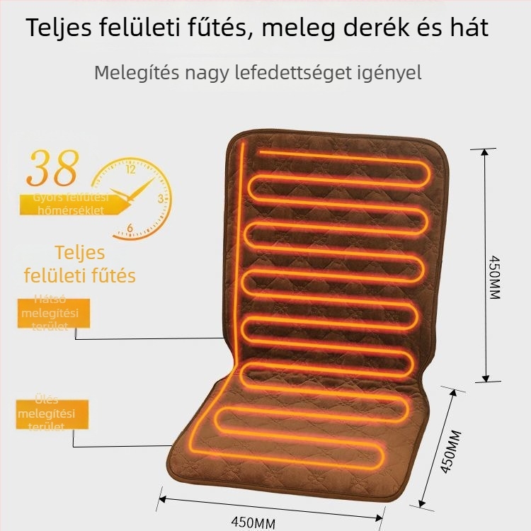 Elektronikus fűtésű ülőpárna beépített hátsó támasz és deréktáji melegítés, USB táplálás, valódi bőr felső réteg, vastagított fűtőpad