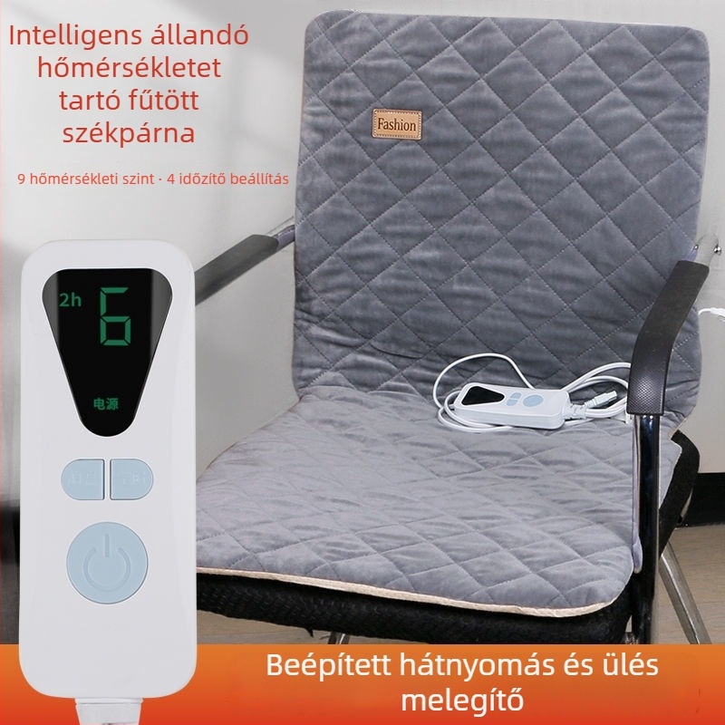 Elektronikus fűtésű ülőpárna beépített hátsó támasz és deréktáji melegítés, USB táplálás, valódi bőr felső réteg, vastagított fűtőpad