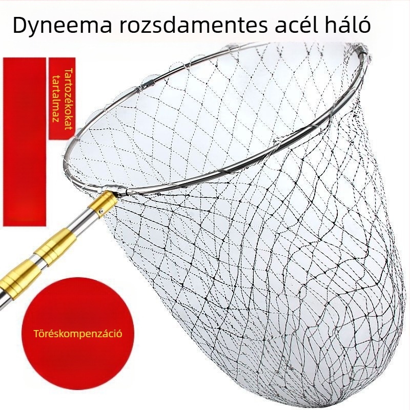 Teleszkópos halászháló nyél és hálófej, megerősített, összecsukható – teljes készlet