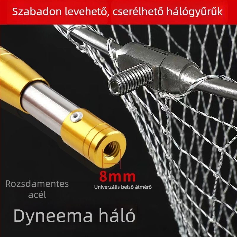 Teleszkópos halászháló nyél és hálófej, megerősített, összecsukható – teljes készlet