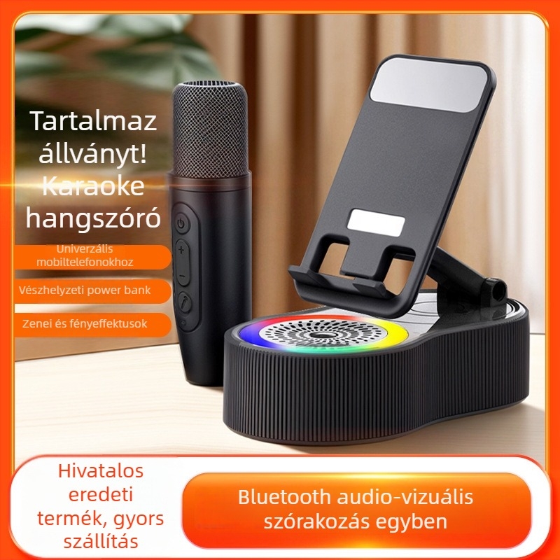 Öt az egyben: forgó telefonállvány karaoke funkcióval, power bank, Bluetooth mini hangszóró, hordozható hangulatvilágítás