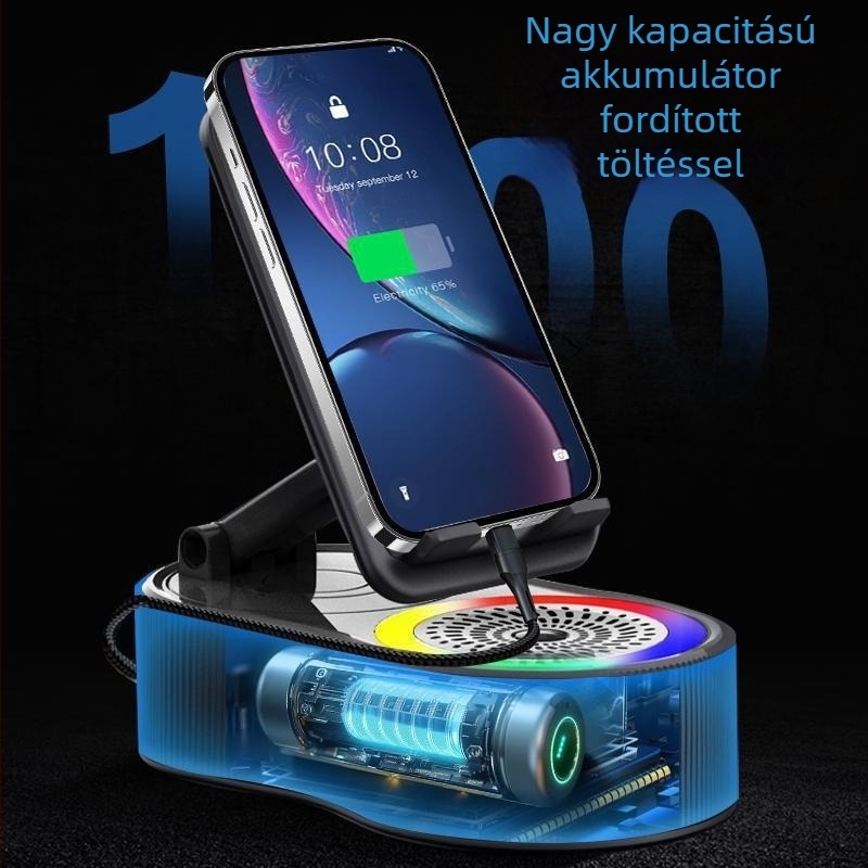 Öt az egyben: forgó telefonállvány karaoke funkcióval, power bank, Bluetooth mini hangszóró, hordozható hangulatvilágítás