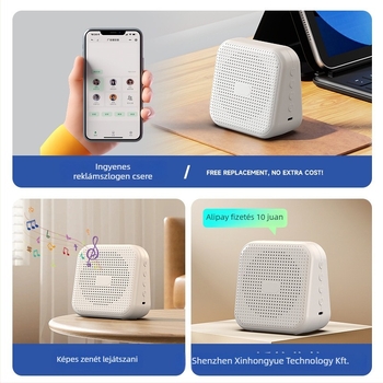 Intelligens kültéri reklámhangszóró beépített akkumulátorral – Bluetooth 5.0, 5W kimenet, frekvenciatartomány 100 Hz–20 kHz, hatótávolság 10 m, 800–1000 mAh