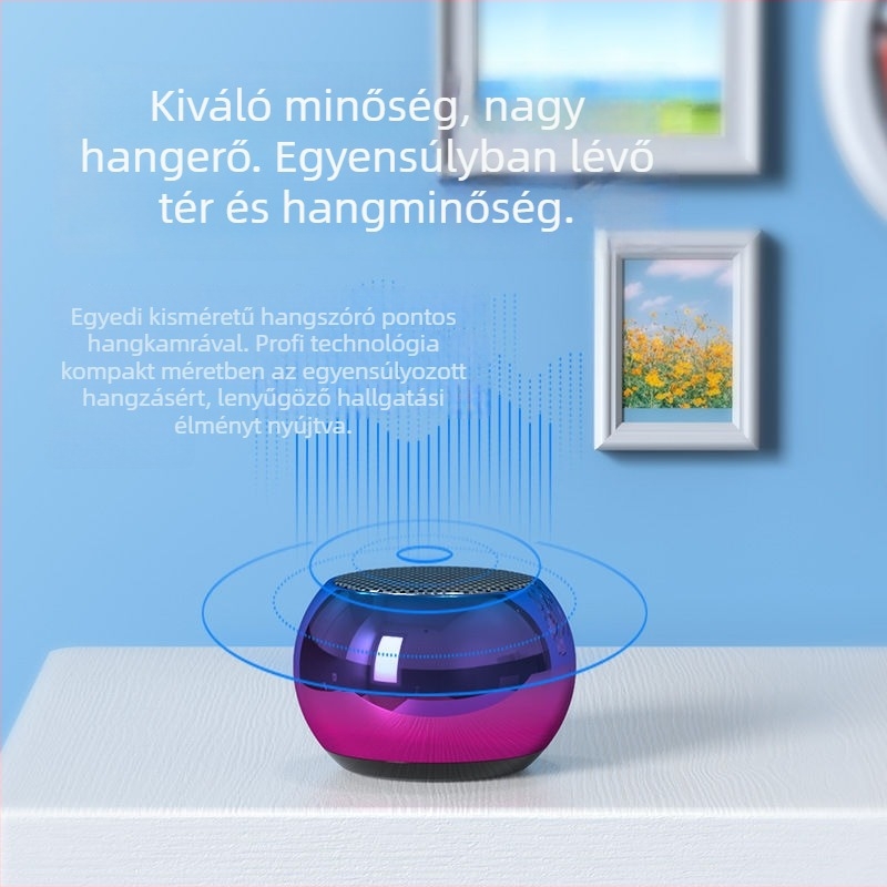 Mini Bluetooth hangszóró 4 hangszóróval, frekvenciasáv 100 Hz–20 kHz, hatótávolság 10 m, beépített 300–500 mAh akkumulátor, fém burkolat