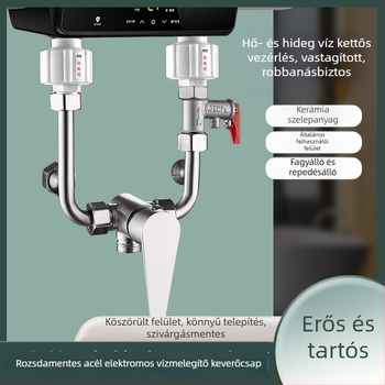 Elektromos vízmelegítő keverő szelep – U-alakú forró/Hideg víz szelep; Anyagok: 304 rozsdamentes acél, sárgaréz, cink ötvözet; Modell MY8989; Márka Mu Long; Nyomás 1.0 npa; Forró víz 90°C