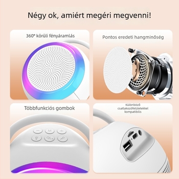 Hordozható Bluetooth karaoke hangszóró beépített mikrofonnal, Bluetooth 5.3, 5W kimenet, beépített akkumulátor 1200-2000mAh, hatótávolság 10 m