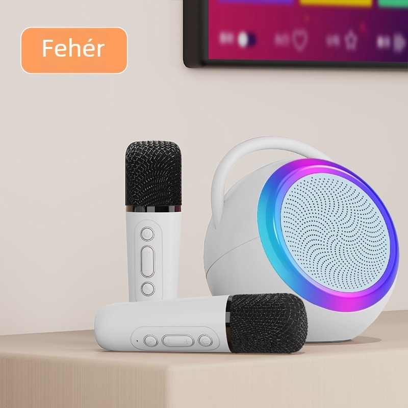 Hordozható Bluetooth karaoke hangszóró beépített mikrofonnal, Bluetooth 5.3, 5W kimenet, beépített akkumulátor 1200-2000mAh, hatótávolság 10 m