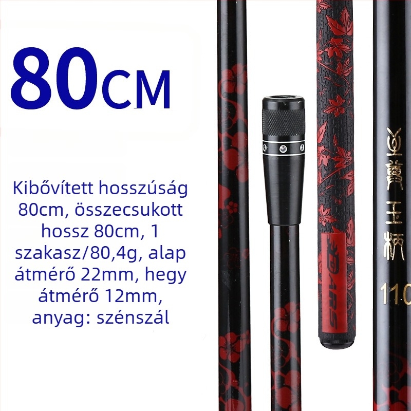 Szénszálas teleszkópos merítőbot, hordozható, ultra könnyű, 4 szakasz, súly 0,5 kg
